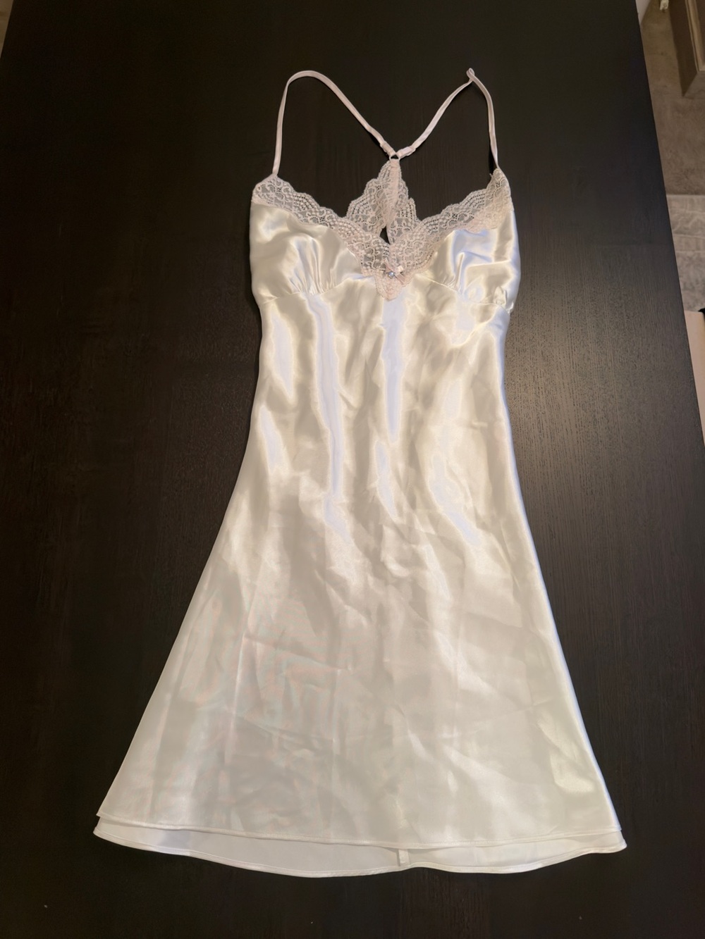 Vintage Linea Donatella Ivory Satin Lace-Trim Slip Chemise